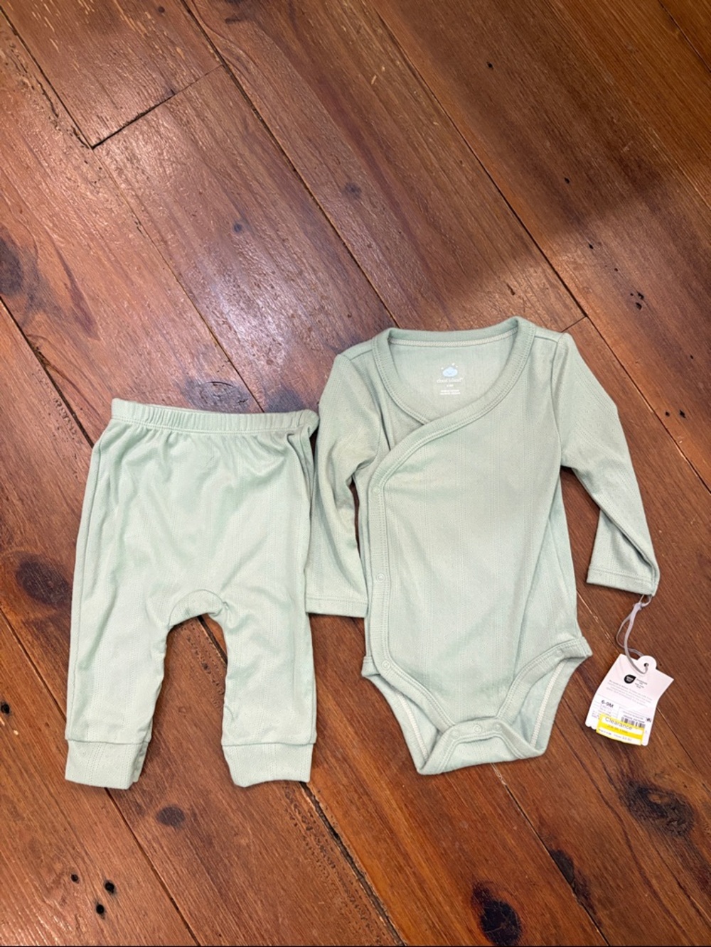 cloud island Sage Green Ribbed Kimono Bodysuit and Pants Set
